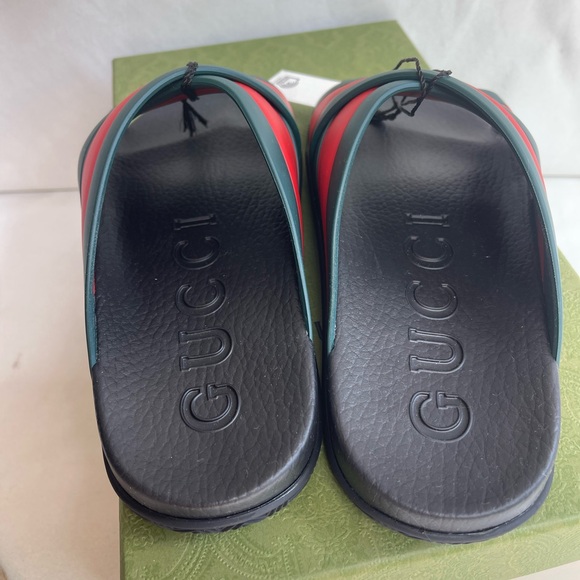 GUCCI Womens Green  Red Rubber 627820 Web Strap Slide Sandal Size 39 US 9 $450 - Picture 5 of 11